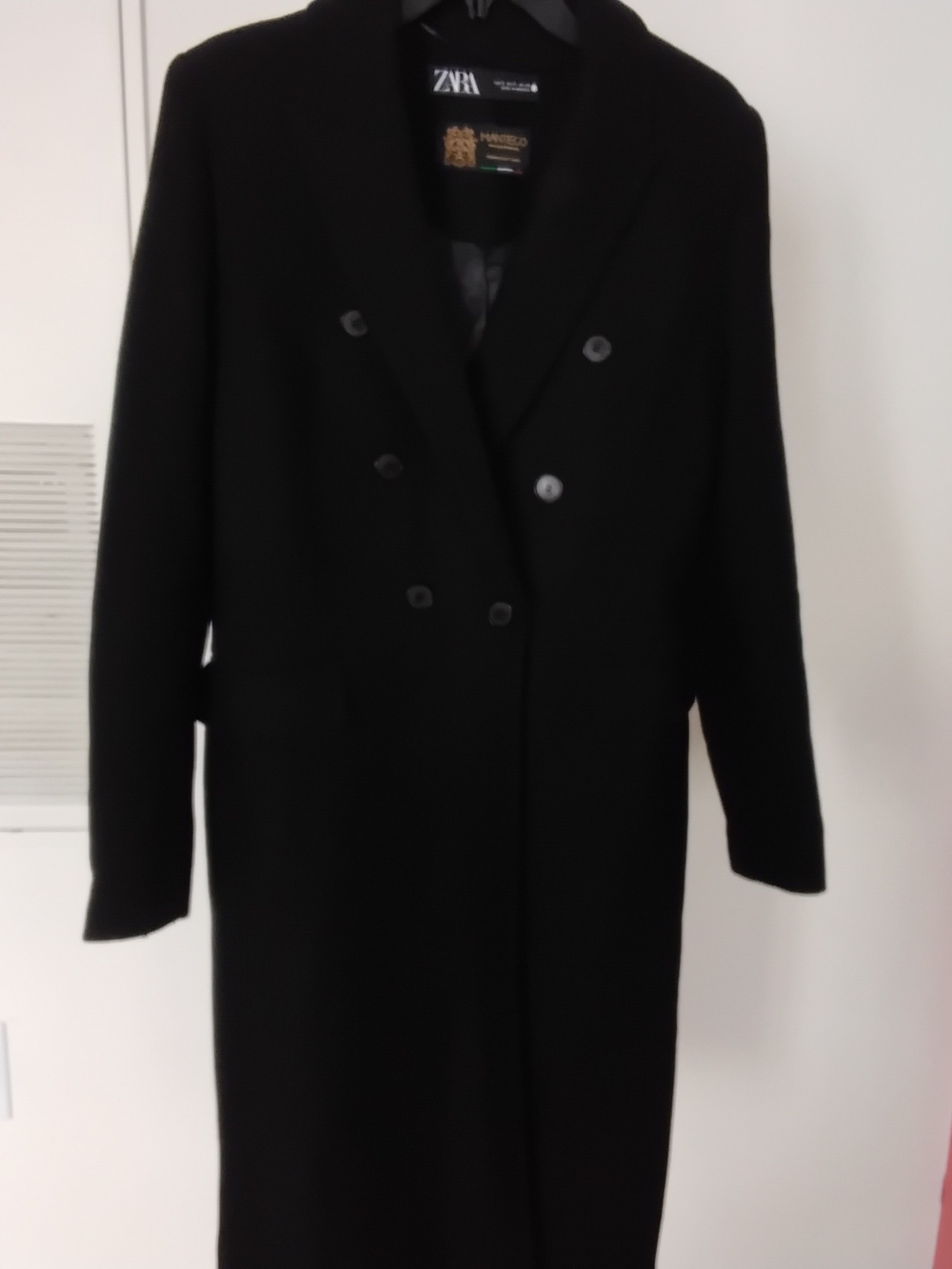 Zara Black Double-Breasted Long Trench Coat